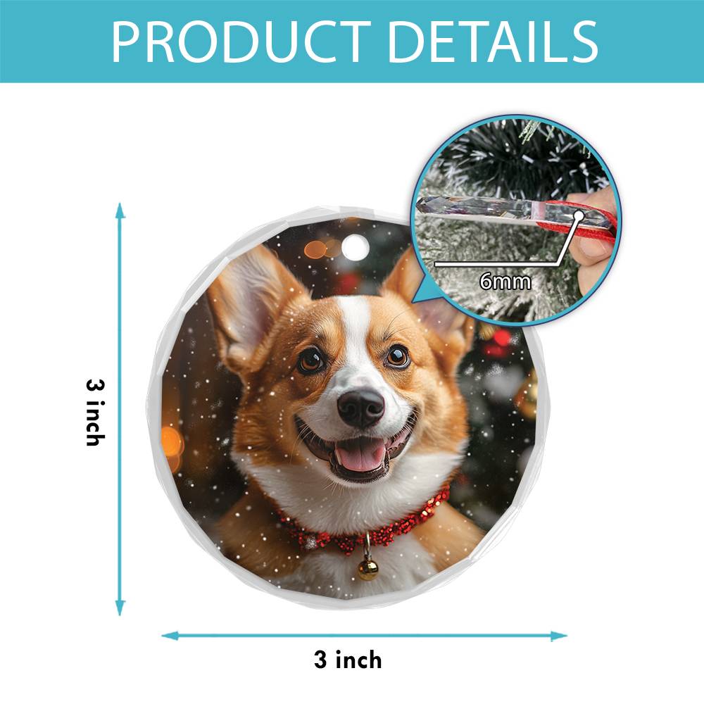 Beautiful Angus Corgi Dog Christmas Night Design 3 Glass Ornament