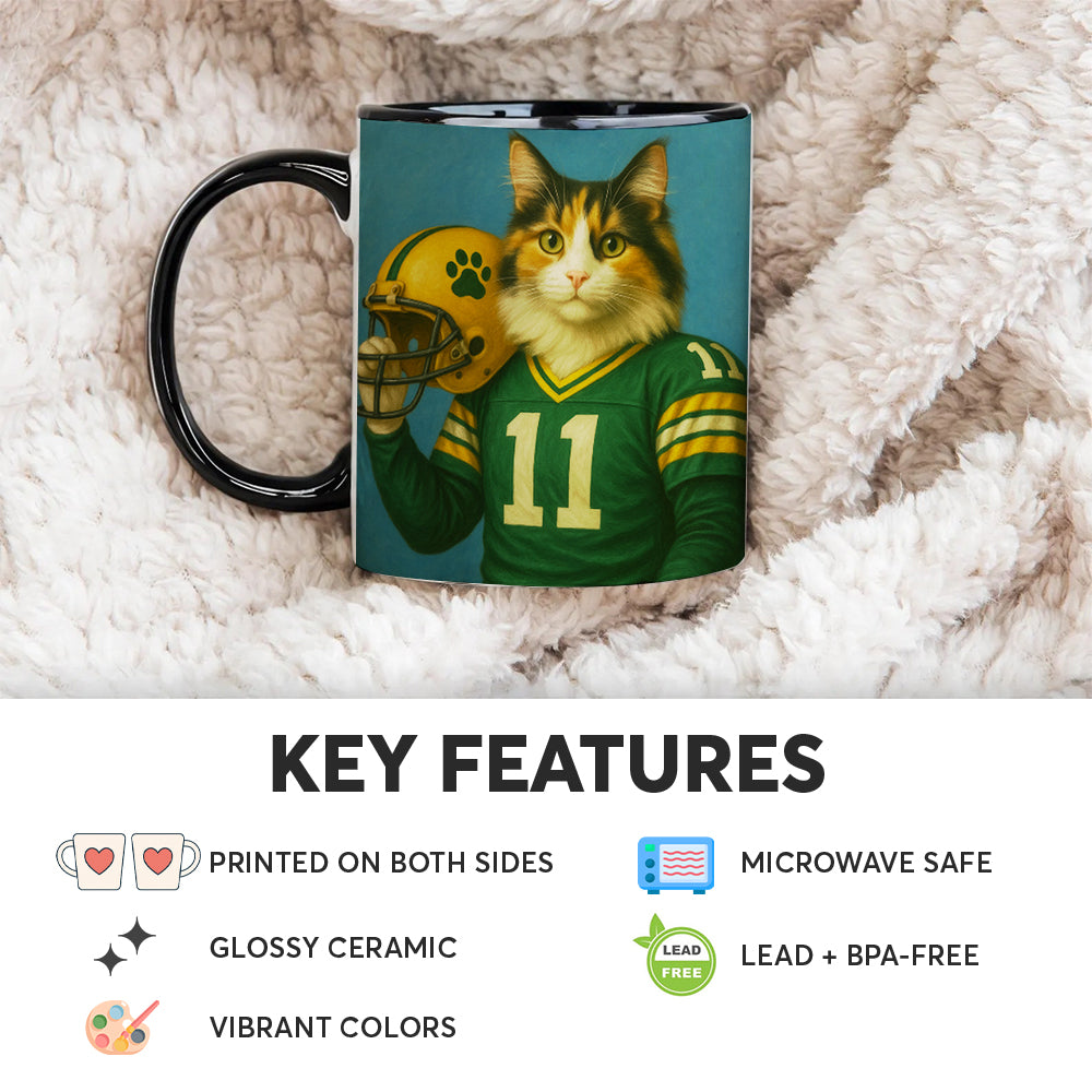 Custom Cat Photo Football Player Mug