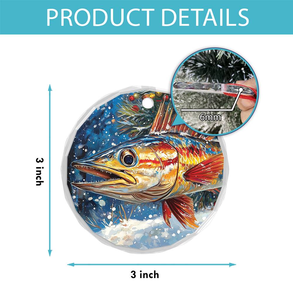 Beautiful Angus Wahoo Fish Christmas Night Design 2 Glass Ornament