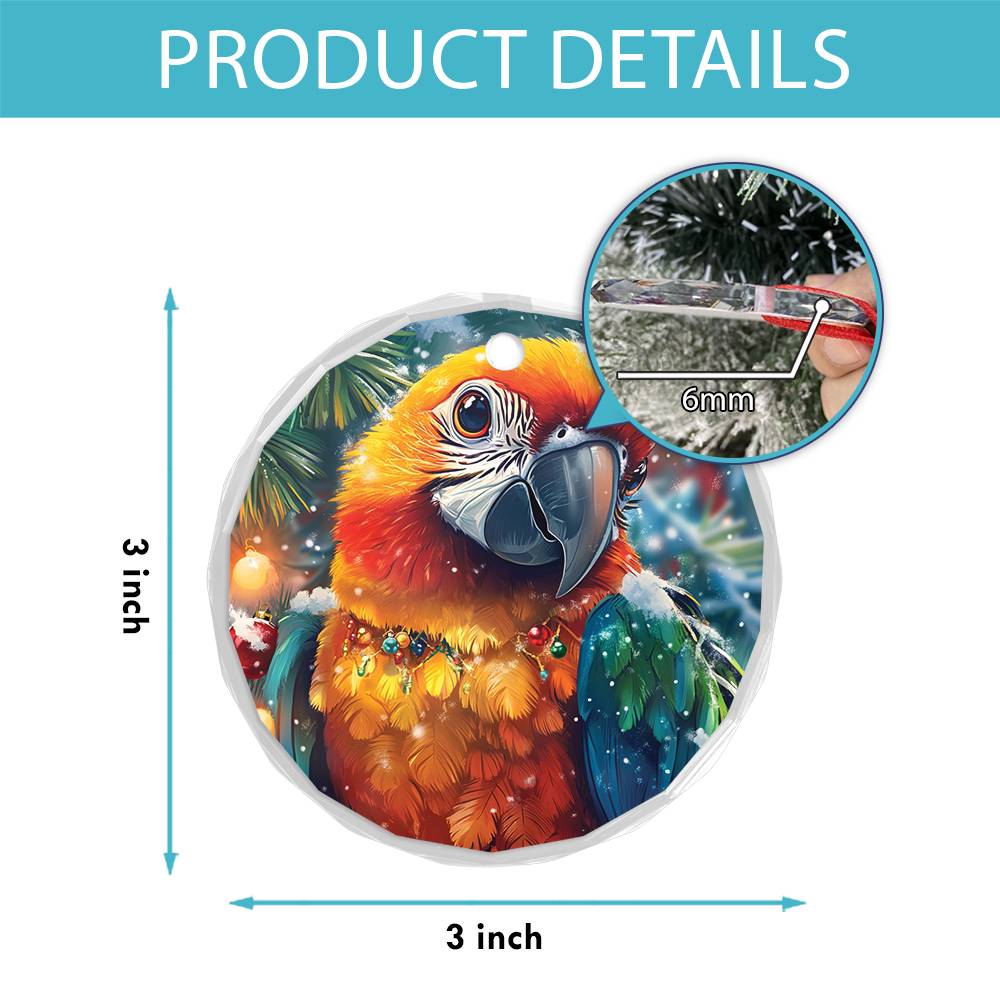 Beautiful Parrot Christmas Night Design 2 Glass Ornament
