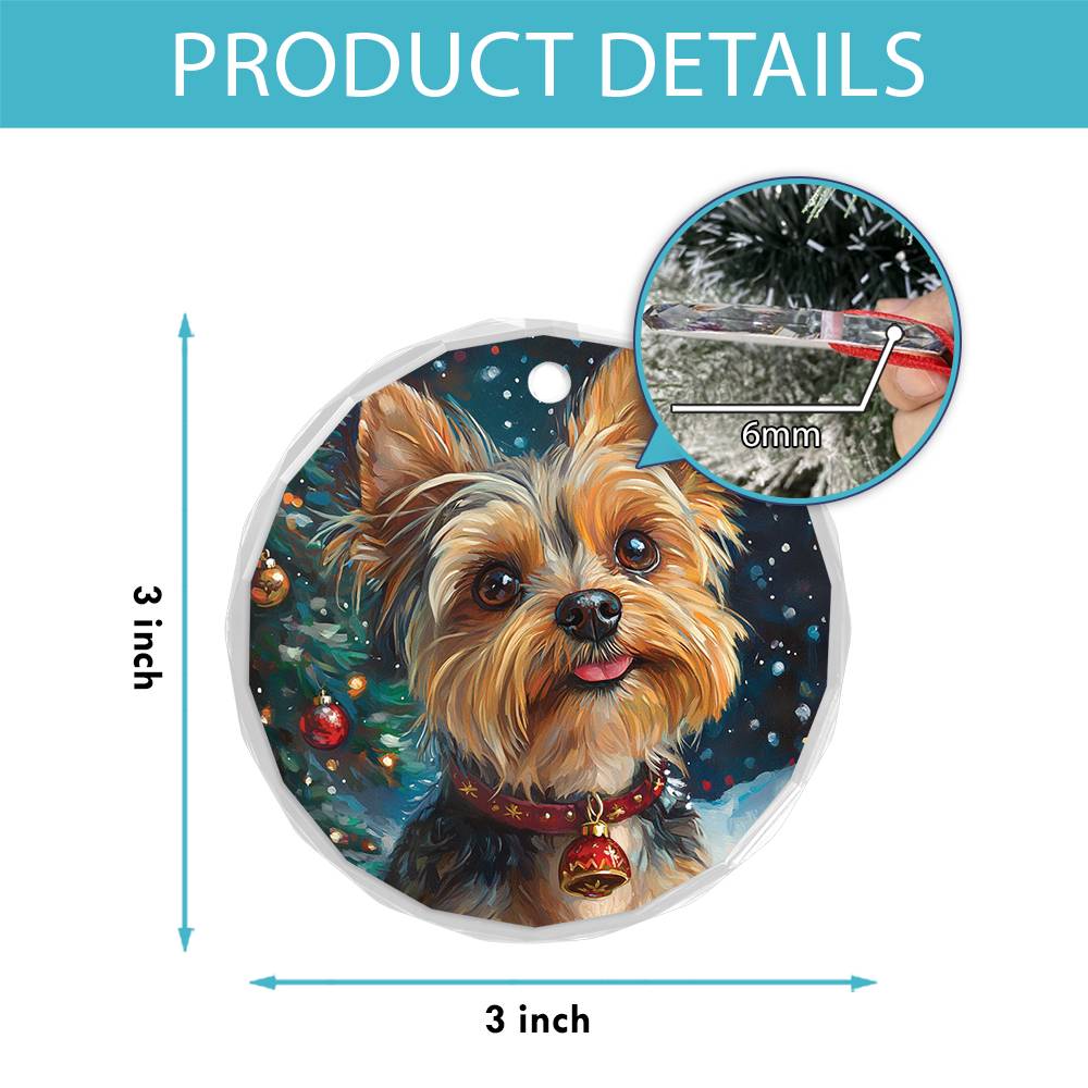 Beautiful Angus Yorkshire Terrier Dog Christmas Night Design 2 Glass Ornament