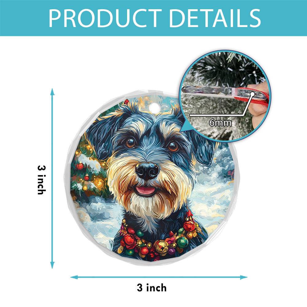 Beautiful Angus Miniature Schnauzer Dog Christmas Night Design 1 Glass Ornament