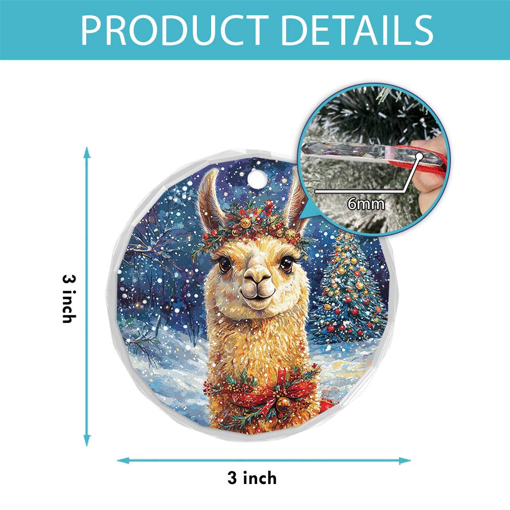 Beautiful Llama Christmas Night Design 2 Glass Ornament