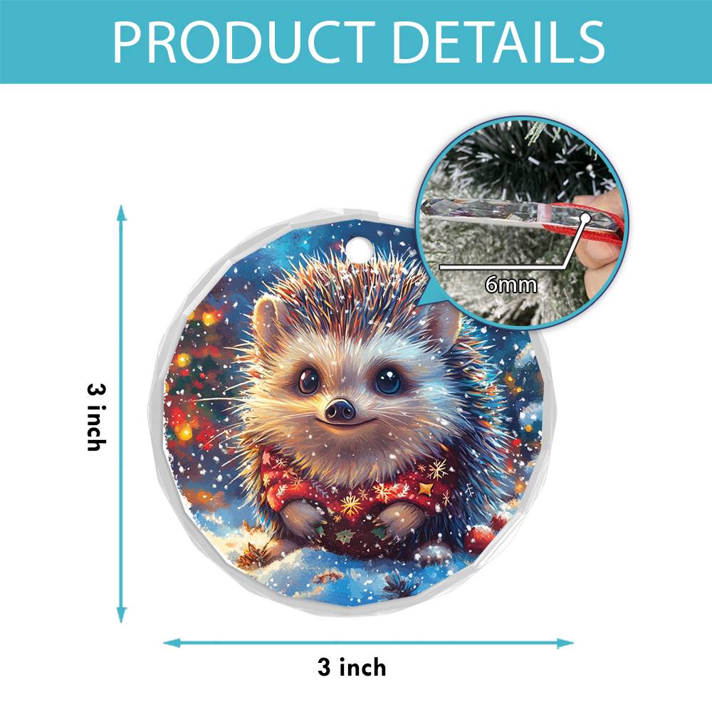 Beautiful Angus Hedgehog Christmas Night Design 1 Glass Ornament