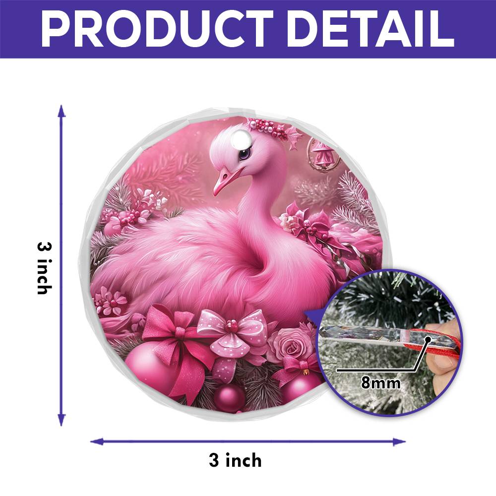 Ostrich Pink Christmas Design 2 Glass Ornament