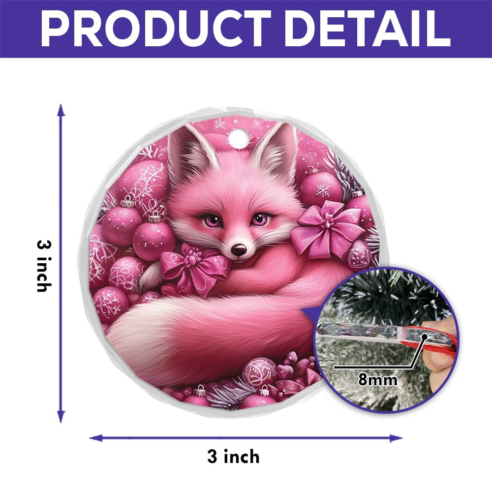 Fox Pink Christmas Design 1 Glass Ornament