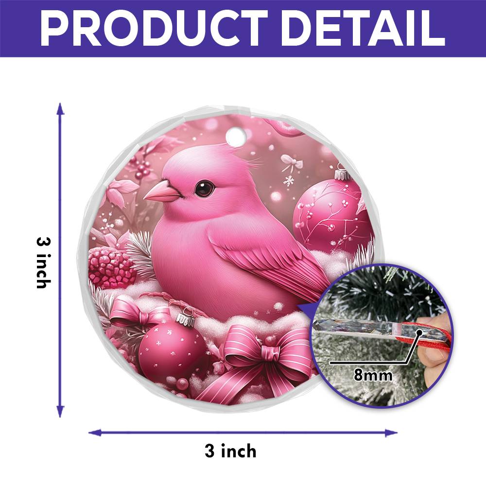 Finch Pink Christmas Design 2 Glass Ornament
