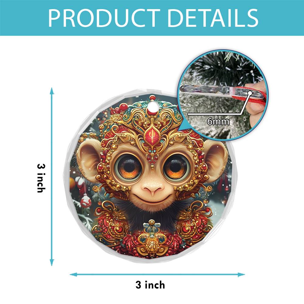 Beautiful Angus Monkey Christmas Night Design 1 Glass Ornament