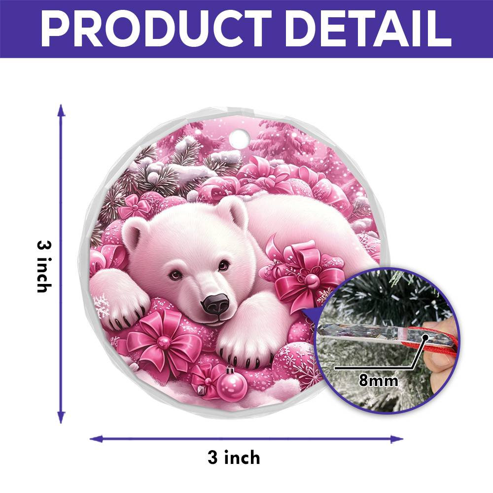 Pola Bear Pink Christmas Design 2 Glass Ornament