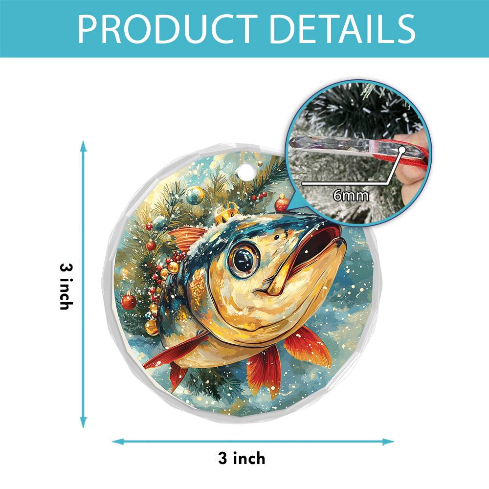 Beautiful Angus Tuna Fish Christmas Night Design 2 Glass Ornament