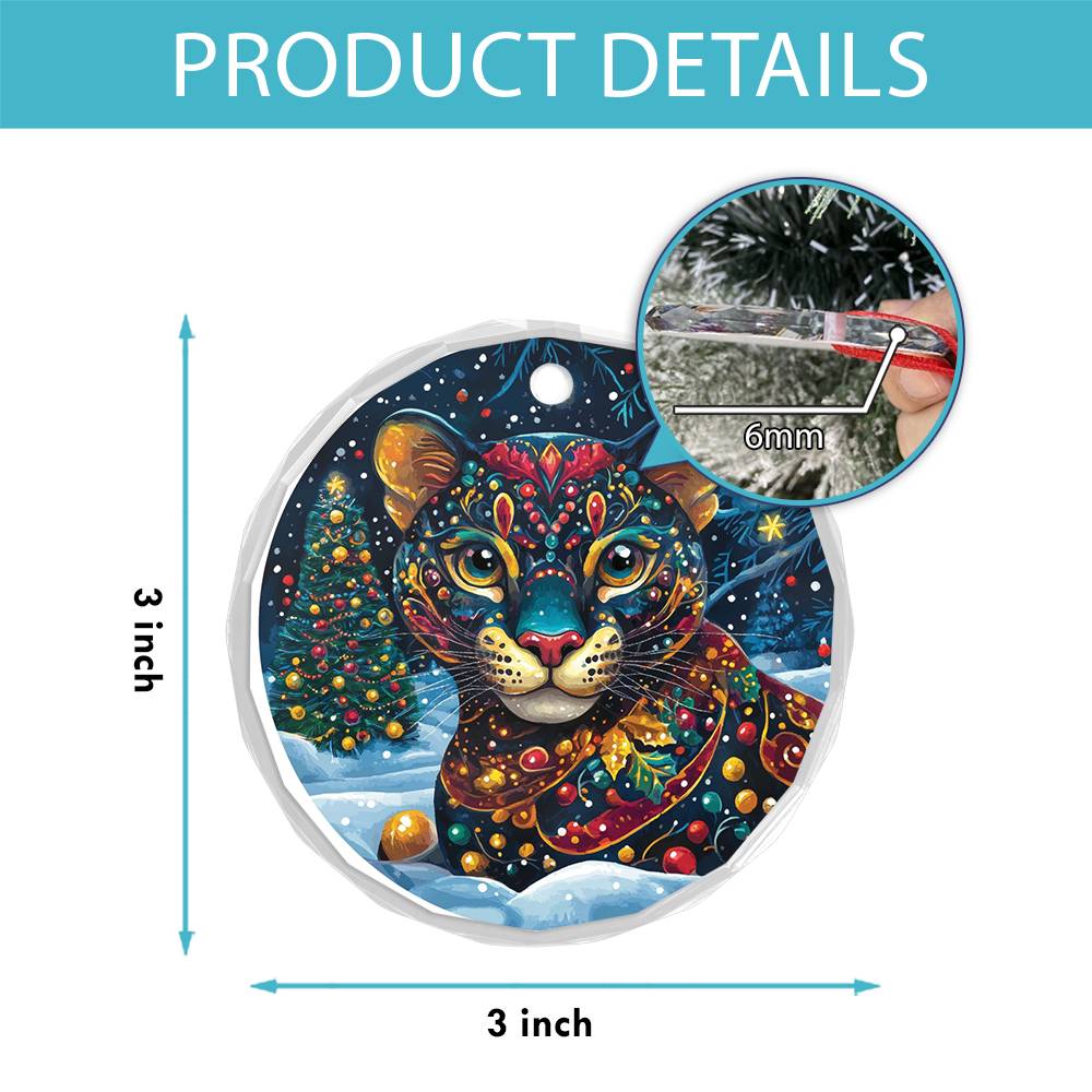 Beautiful Panther Christmas Night Design 4 Glass Ornament