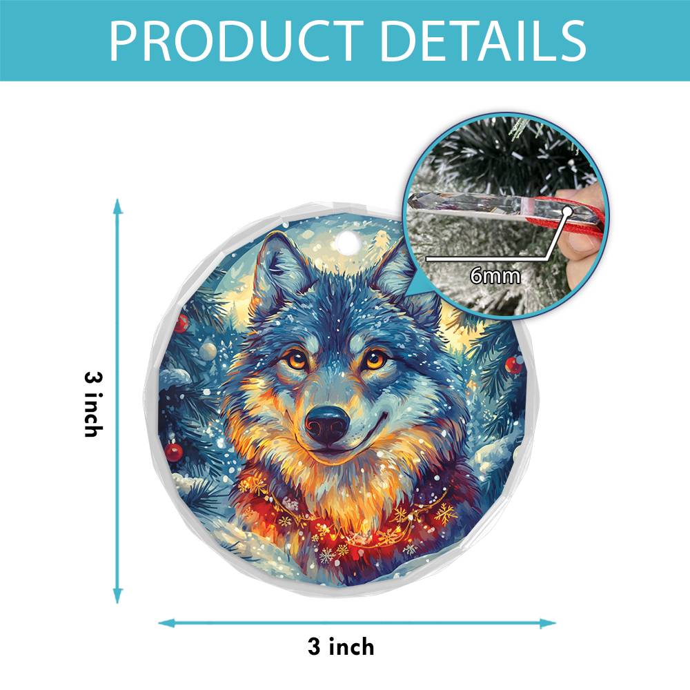 Beautiful Angus Wolf Christmas Night Design 2 Glass Ornament