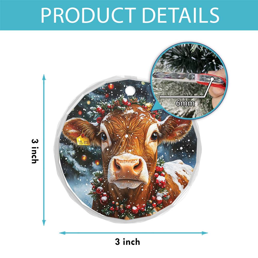 Beautiful Jersey Cow Christmas Night Design 2 Glass Ornament