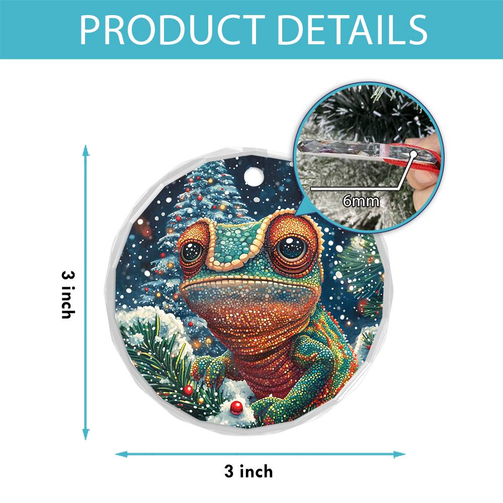 Beautiful Angus Chameleon Christmas Night Design 2 Glass Ornament