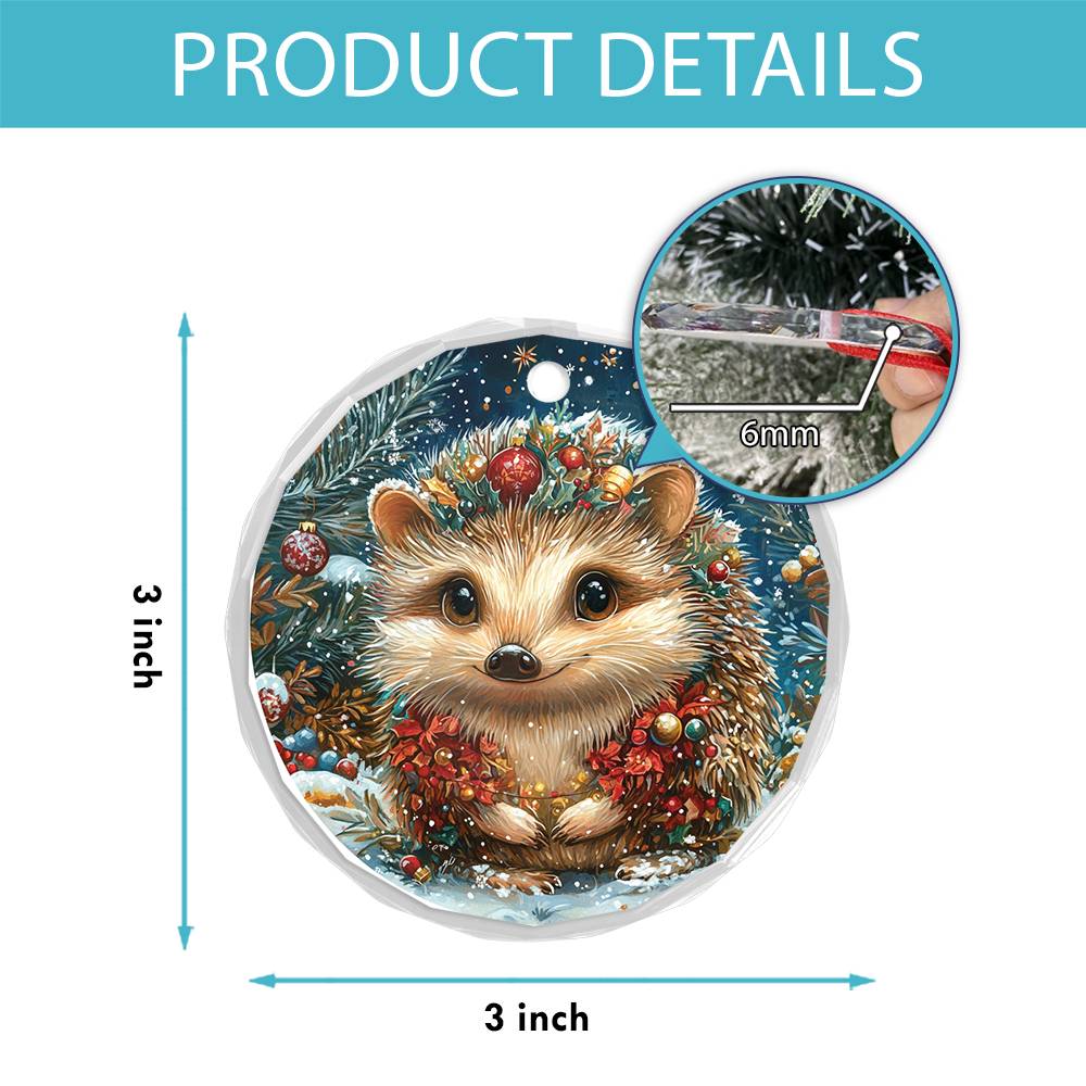 Beautiful Angus Hedgehog Christmas Night Design 4 Glass Ornament