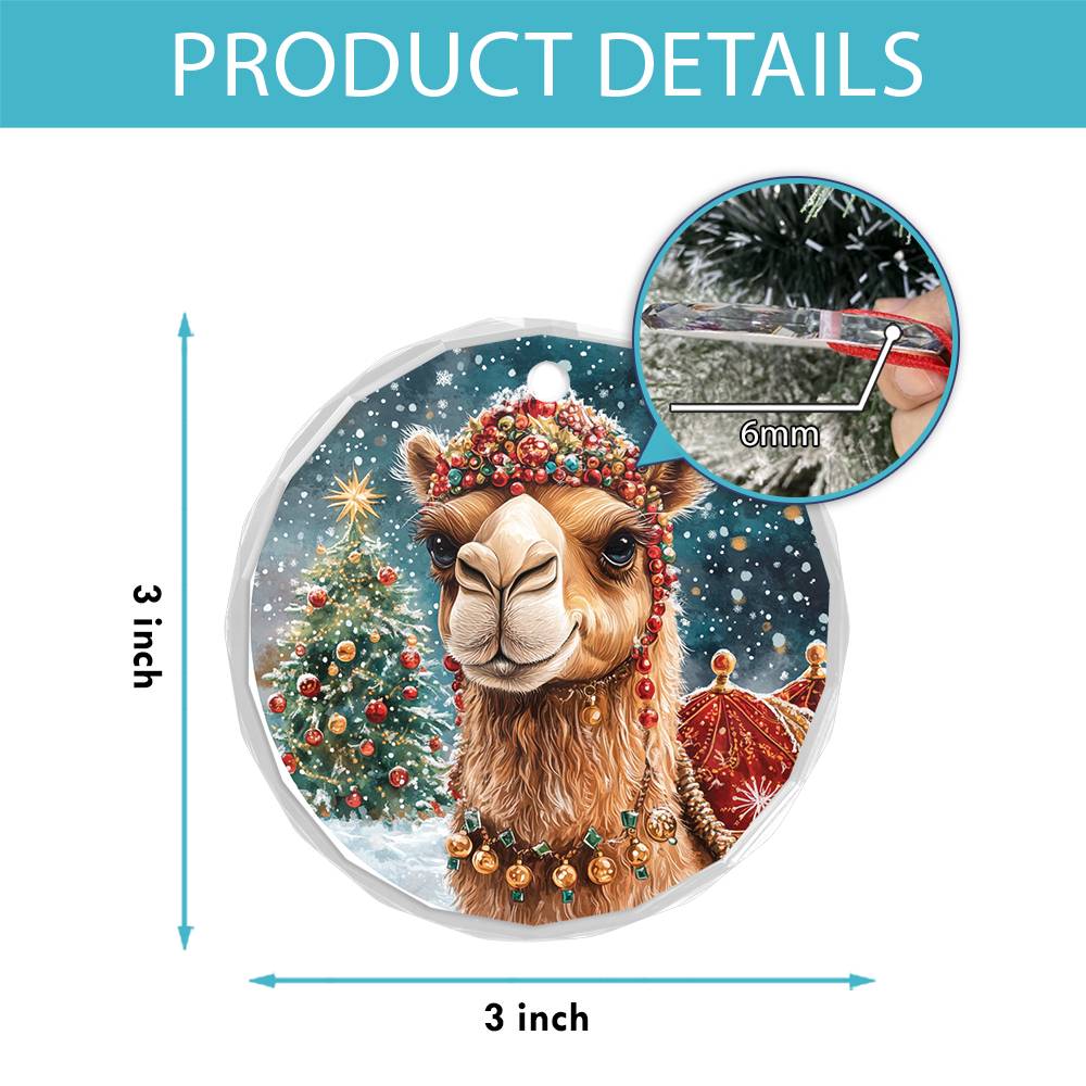 Beautiful Camel Christmas Night Design 3 Glass Ornament