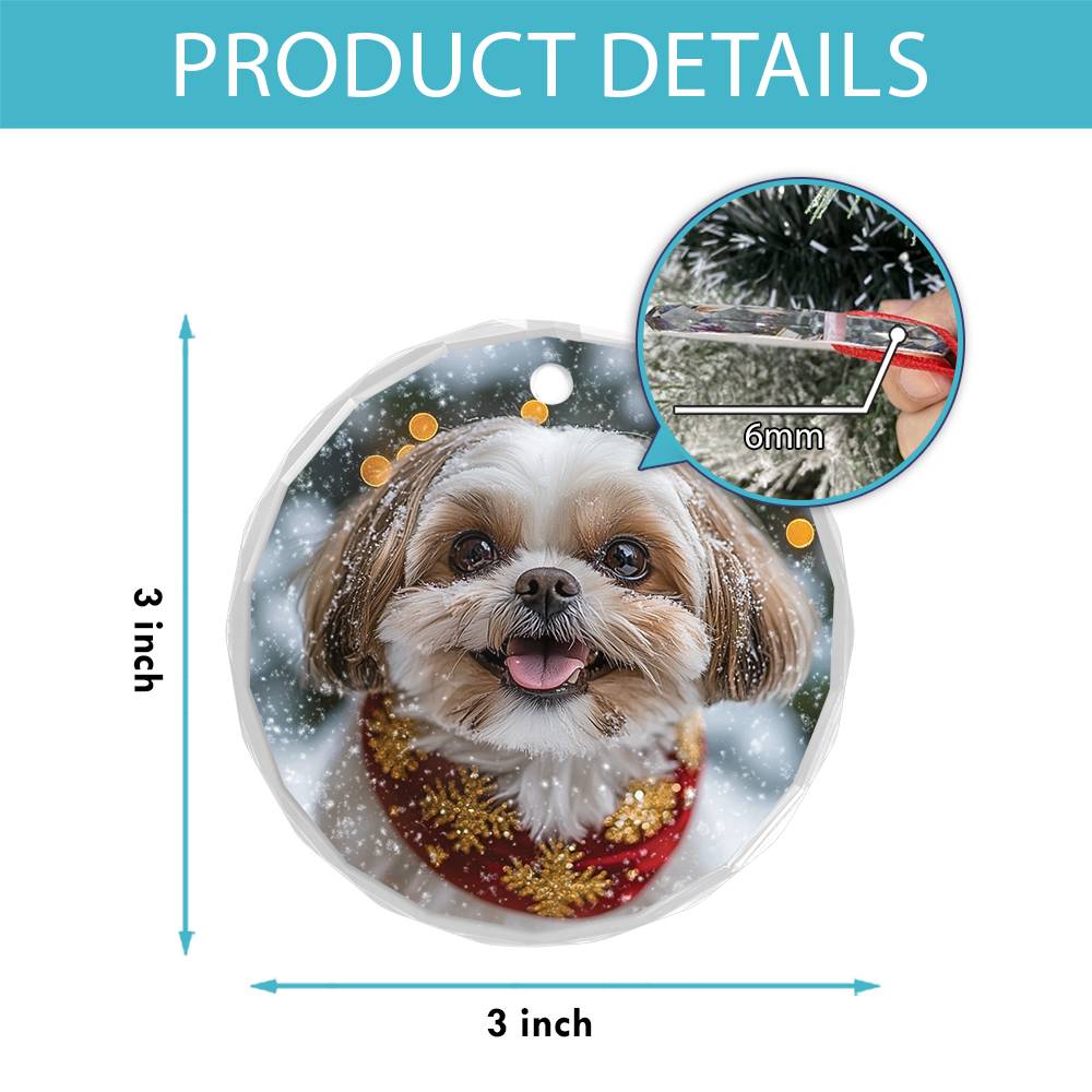 Beautiful Angus Shih Tzu Dog Christmas Night Design 1 Glass Ornament