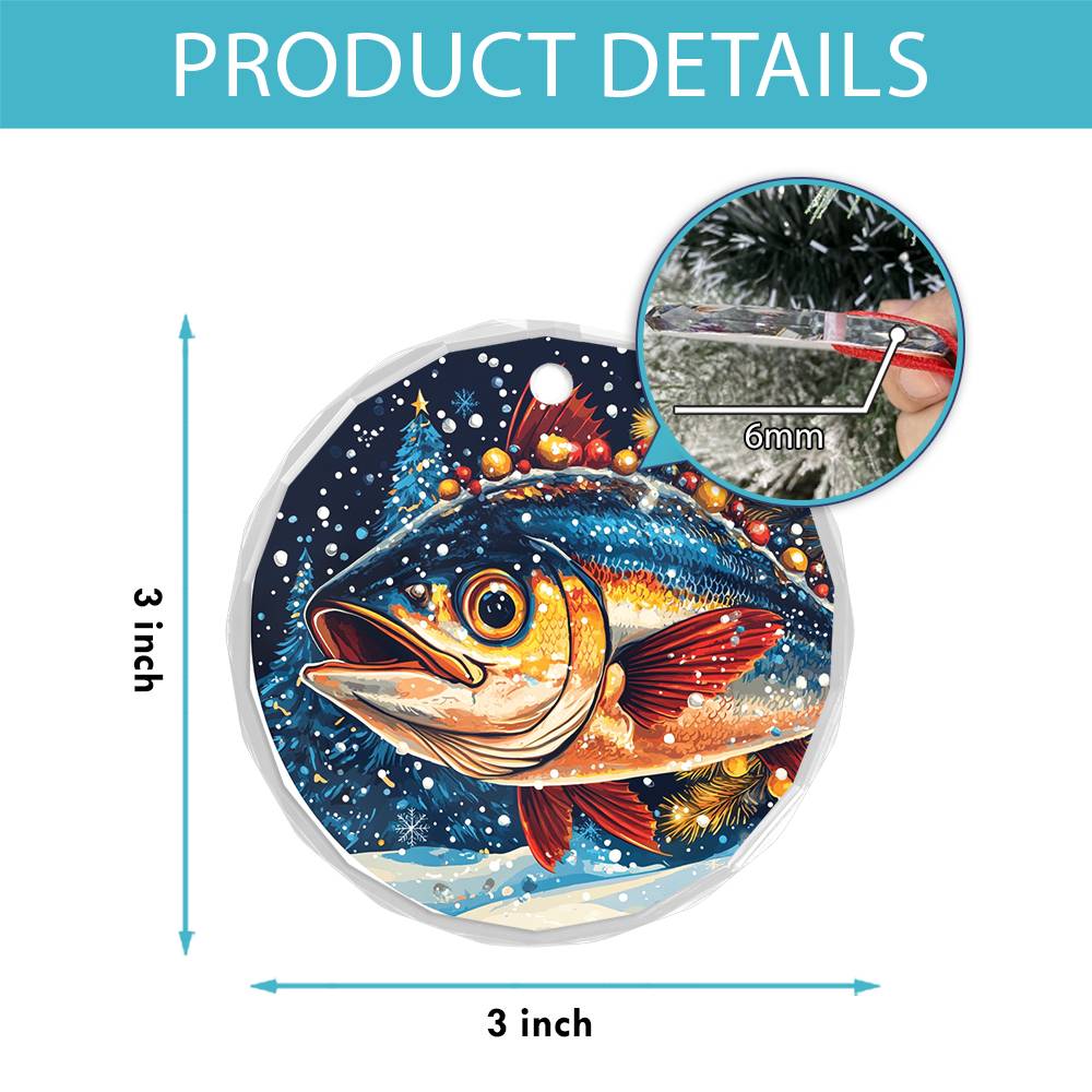 Beautiful Angus Tuna Fish Christmas Night Design 1 Glass Ornament