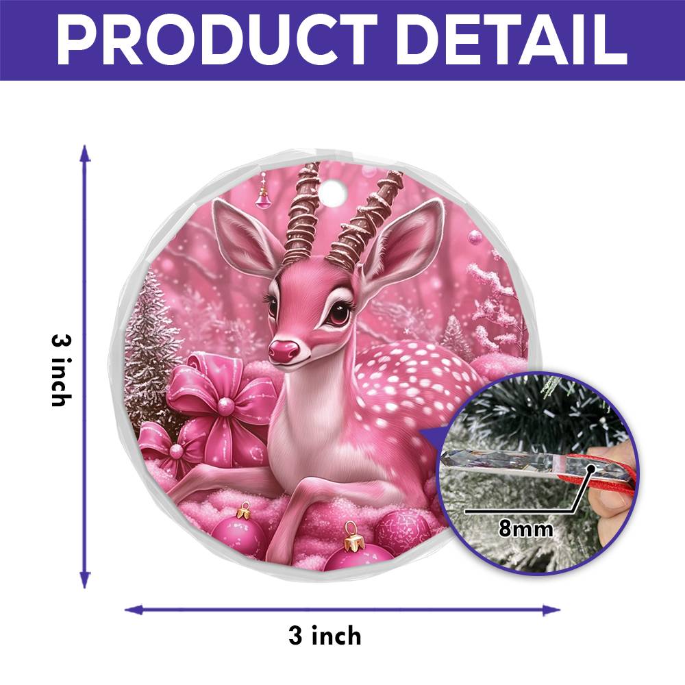 Antelope Pink Christmas Design 2 Glass Ornament