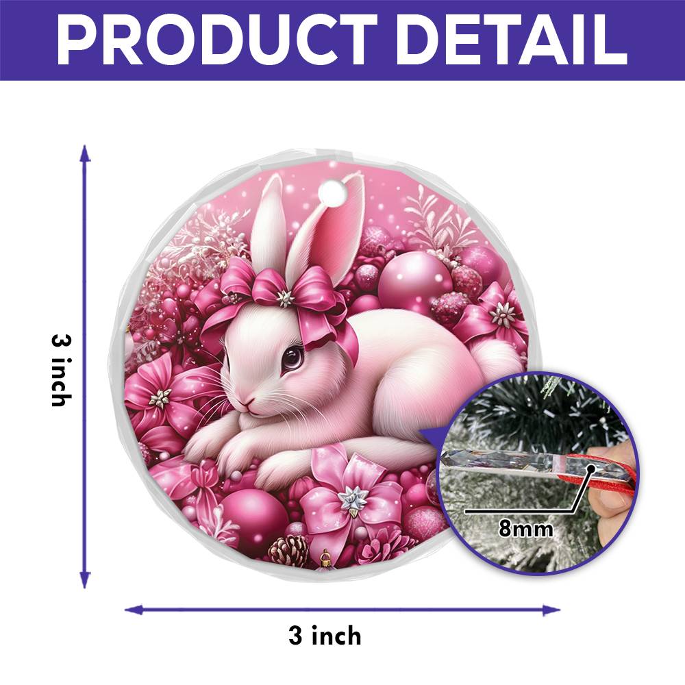 Rabbit Pink Christmas Design 2 Glass Ornament