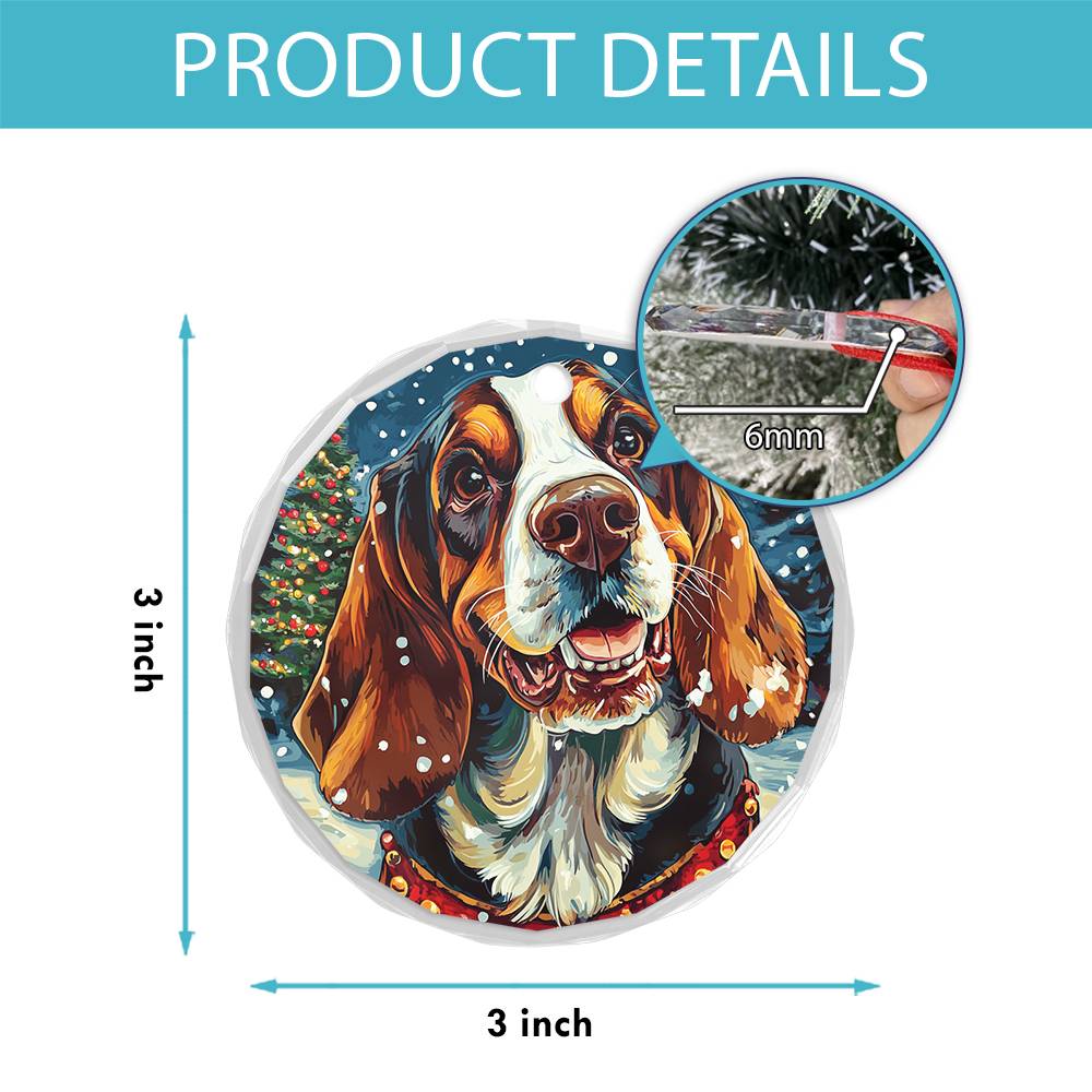 Beautiful Bassett Hound Dog Christmas Night Design 2 Glass Ornament