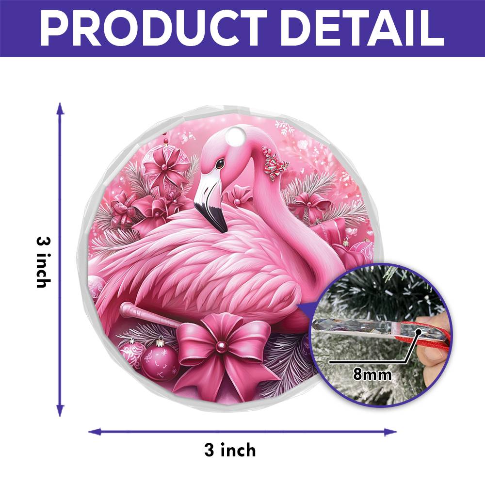 Flamingo Pink Christmas Design 4 Glass Ornament