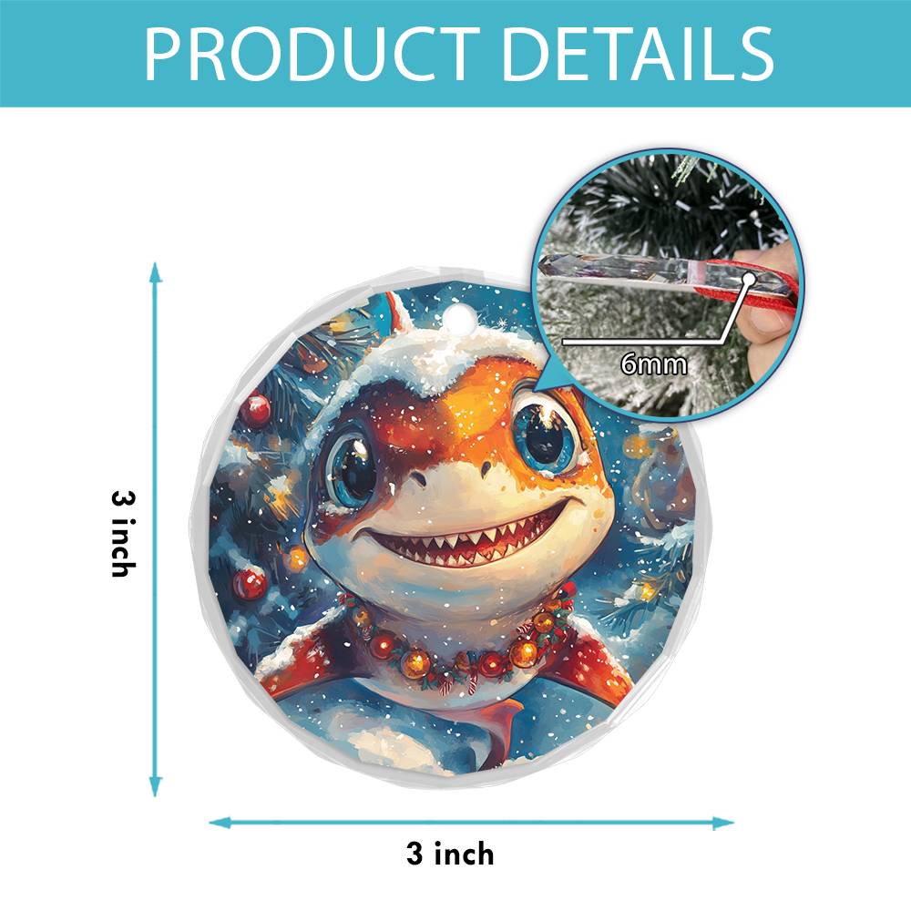 Beautiful Angus Shark Christmas Night Design 2 Glass Ornament