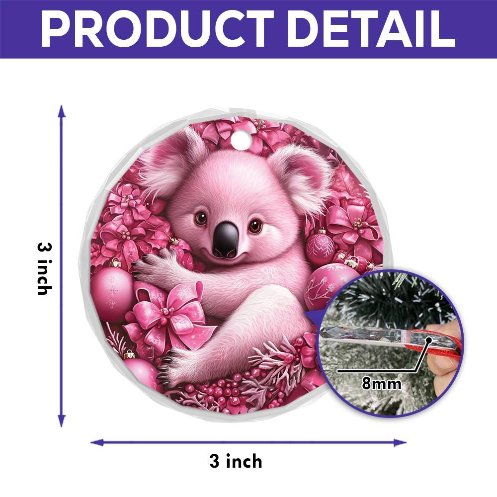 Koala Pink Christmas Design 2 Glass Ornament