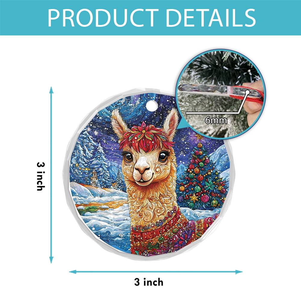 Beautiful Angus Alpaca Christmas Night Design 1 Glass Ornament