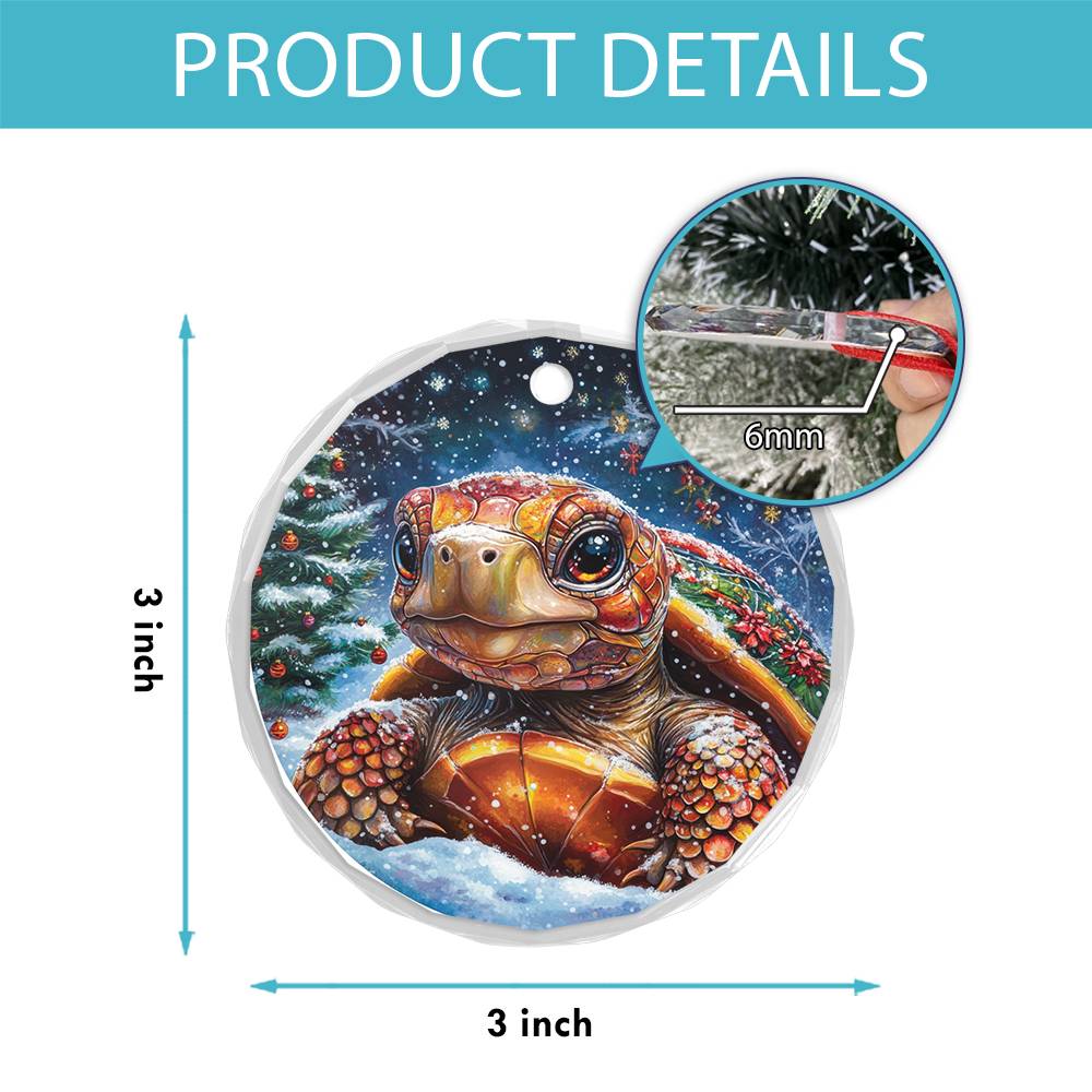 Beautiful Tortoise Christmas Night Design 1 Glass Ornament
