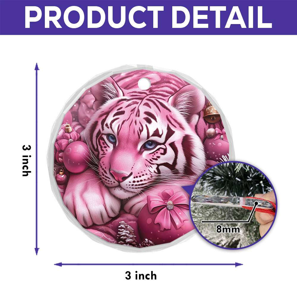 Tiger Pink Christmas Design 1 Glass Ornament