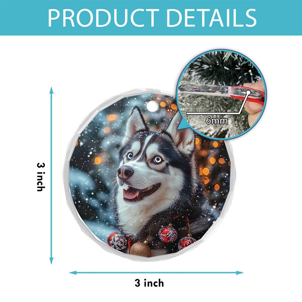 Beautiful Angus Huskie Dog Christmas Night Design 2 Glass Ornament