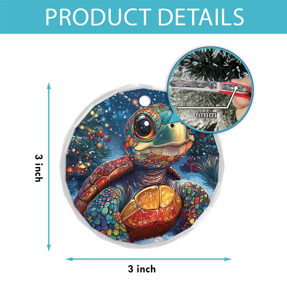 Beautiful Angus Turtle Christmas Night Design 2 Glass Ornament