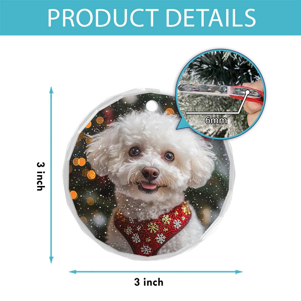 Beautiful Bichon Frise Dog Christmas Night Design 3 Glass Ornament