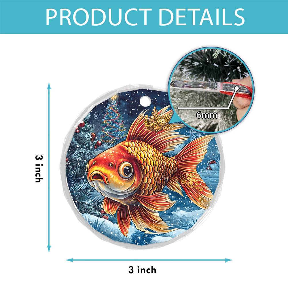 Beautiful Angus Goldfish Christmas Night Design 1 Glass Ornament