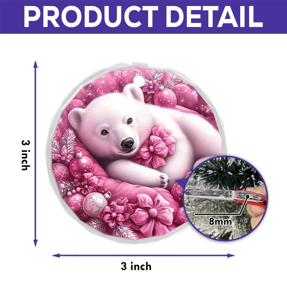Pola Bear Pink Christmas Design 3 Glass Ornament