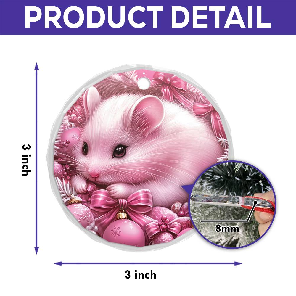 Hamster Pink Christmas Design 2 Glass Ornament