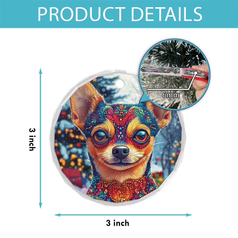 Beautiful Chihuahua Dog Christmas Night Design 4 Glass Ornament