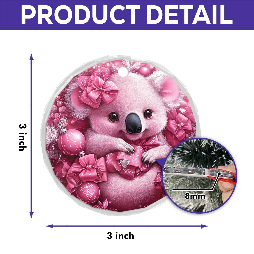 Koala Pink Christmas Design 4 Glass Ornament