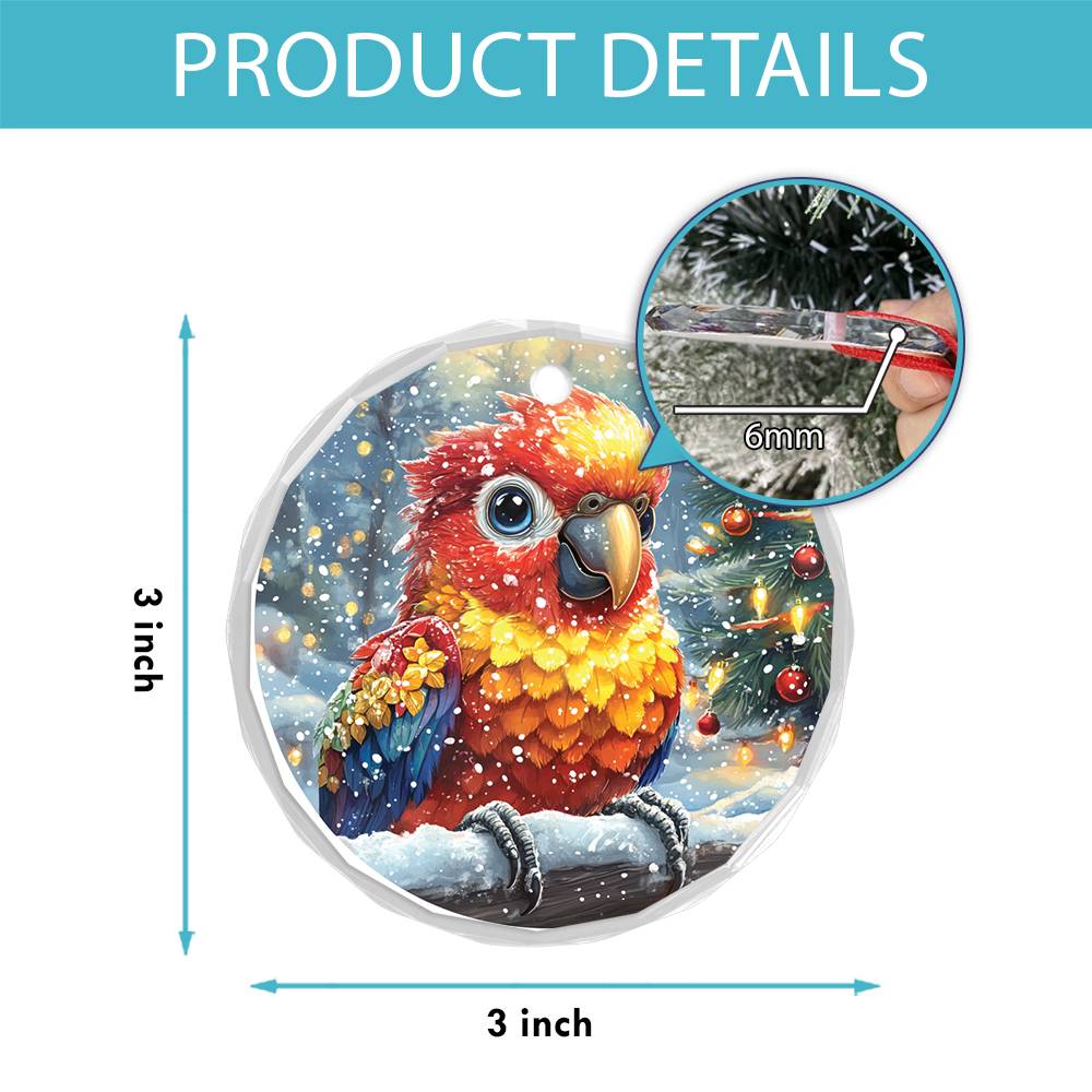 Beautiful Parrot Christmas Night Design 4 Glass Ornament