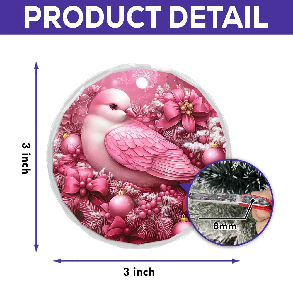 Dove Pink Christmas Design 3 Glass Ornament