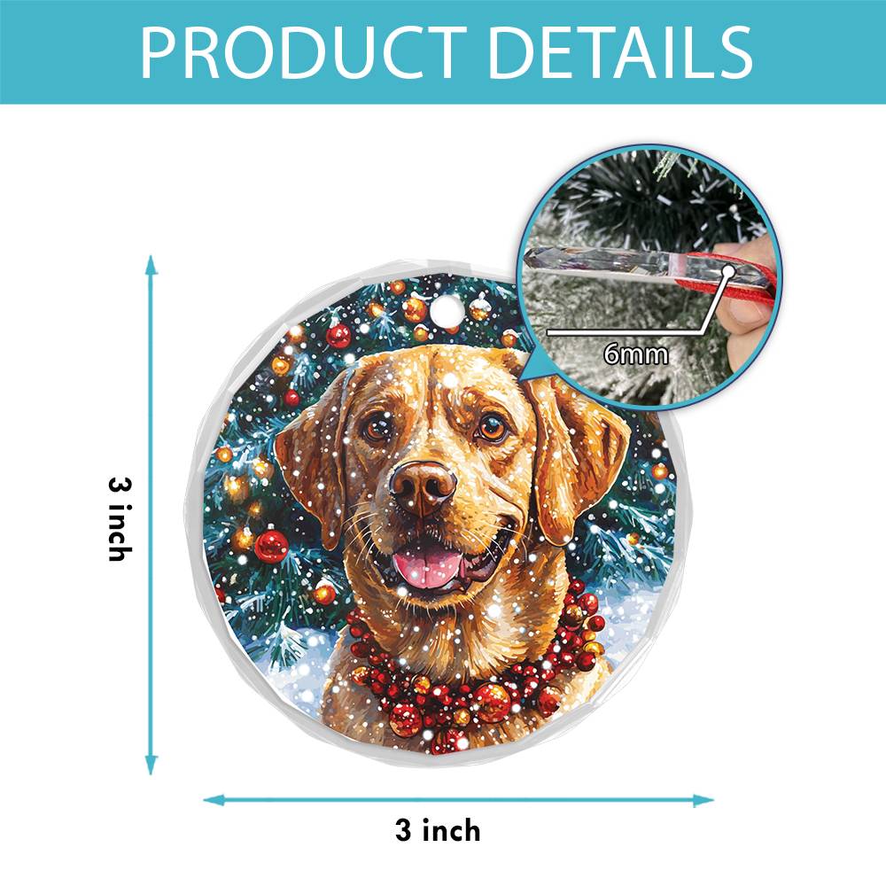 Beautiful Angus Labrador Retriever Dog Christmas Night Design 2 Glass Ornament