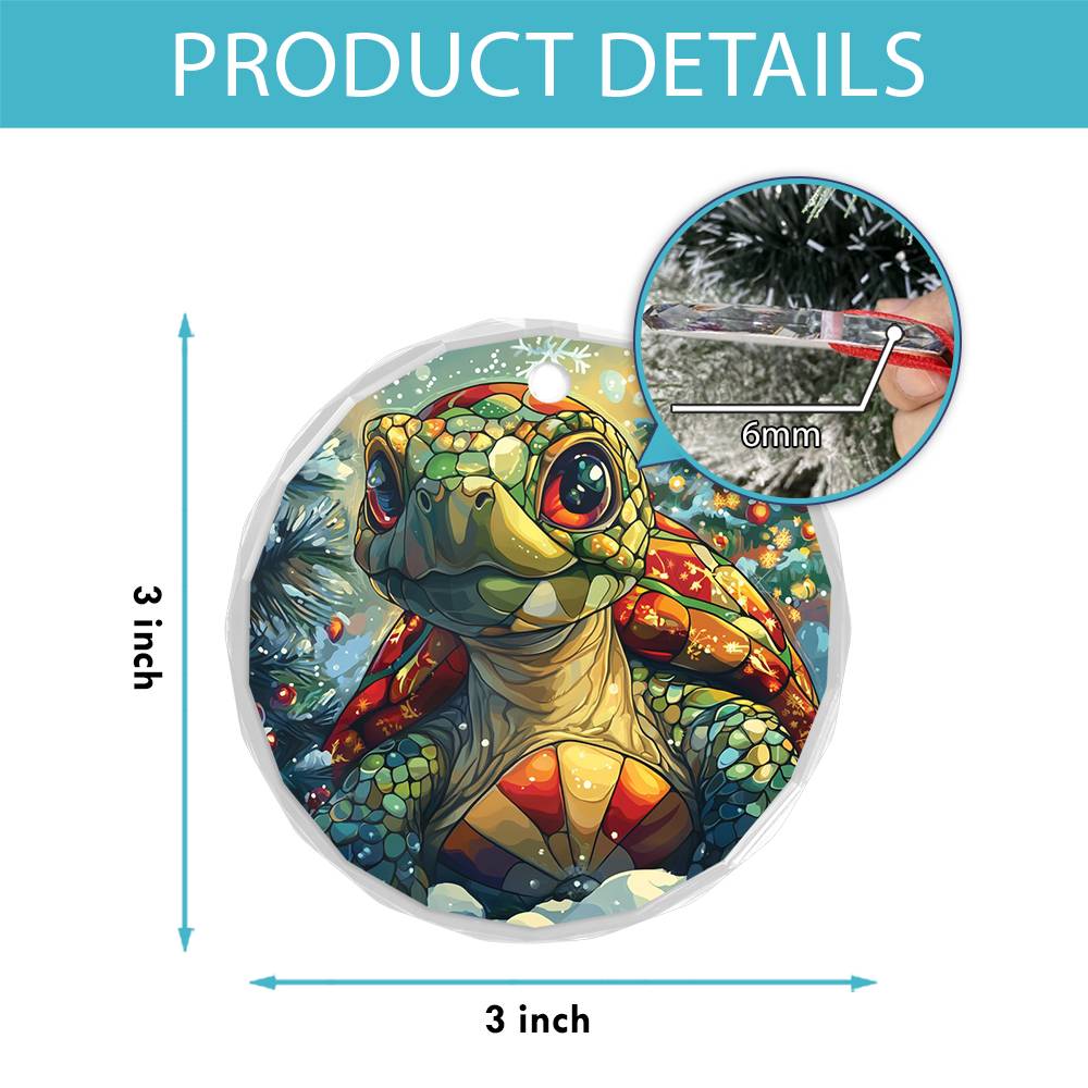 Beautiful Tortoise Christmas Night Design 4 Glass Ornament