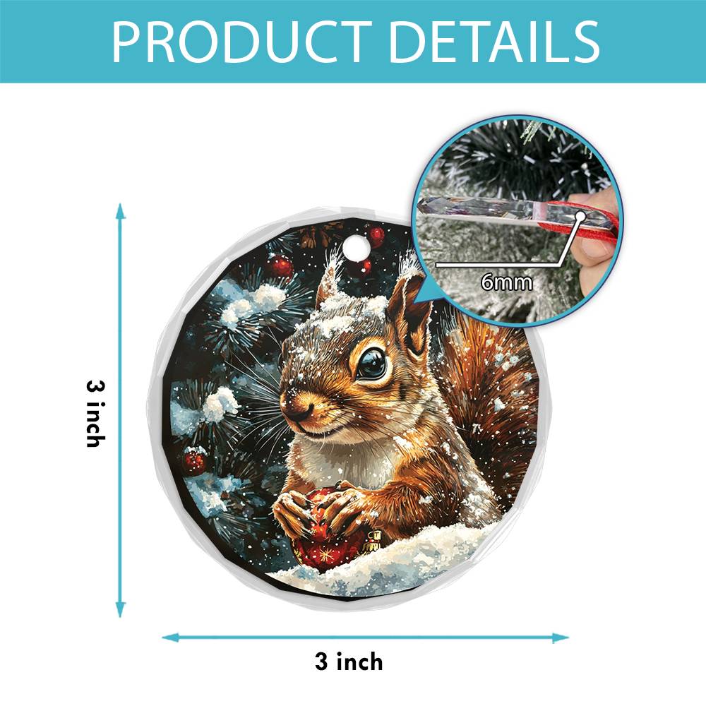 Beautiful Angus Squirrel Christmas Night Design 3 Glass Ornament
