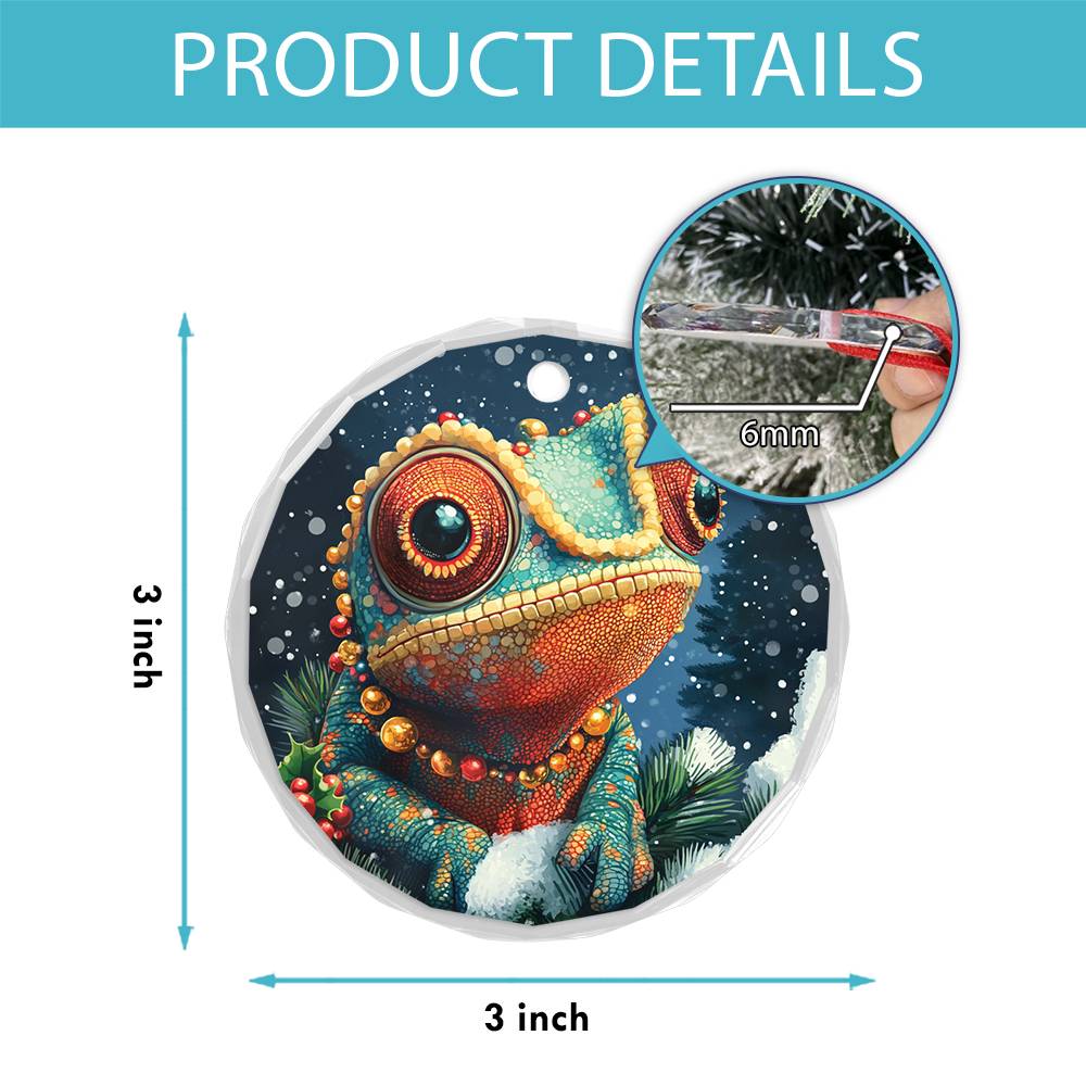 Beautiful Angus Chameleon Christmas Night Design 3 Glass Ornament