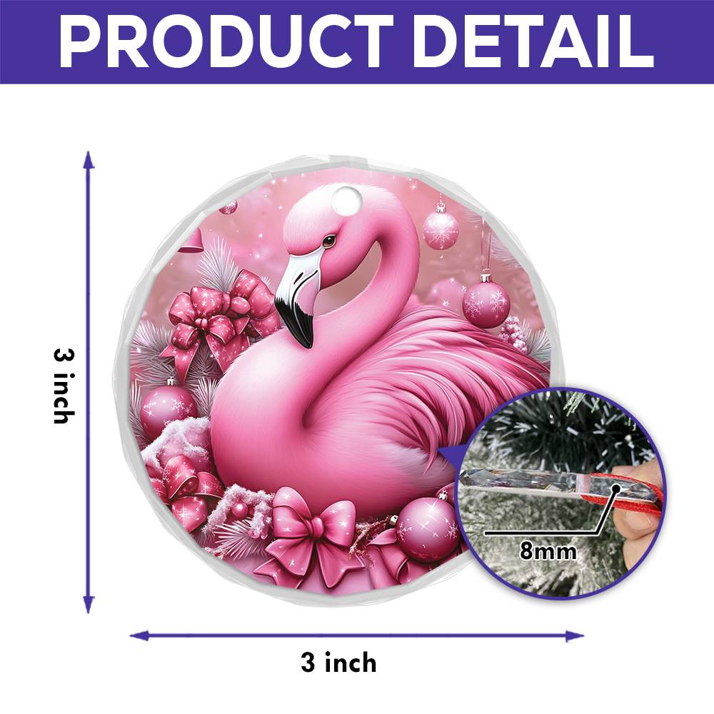 Flamingo Pink Christmas Design 1 Glass Ornament