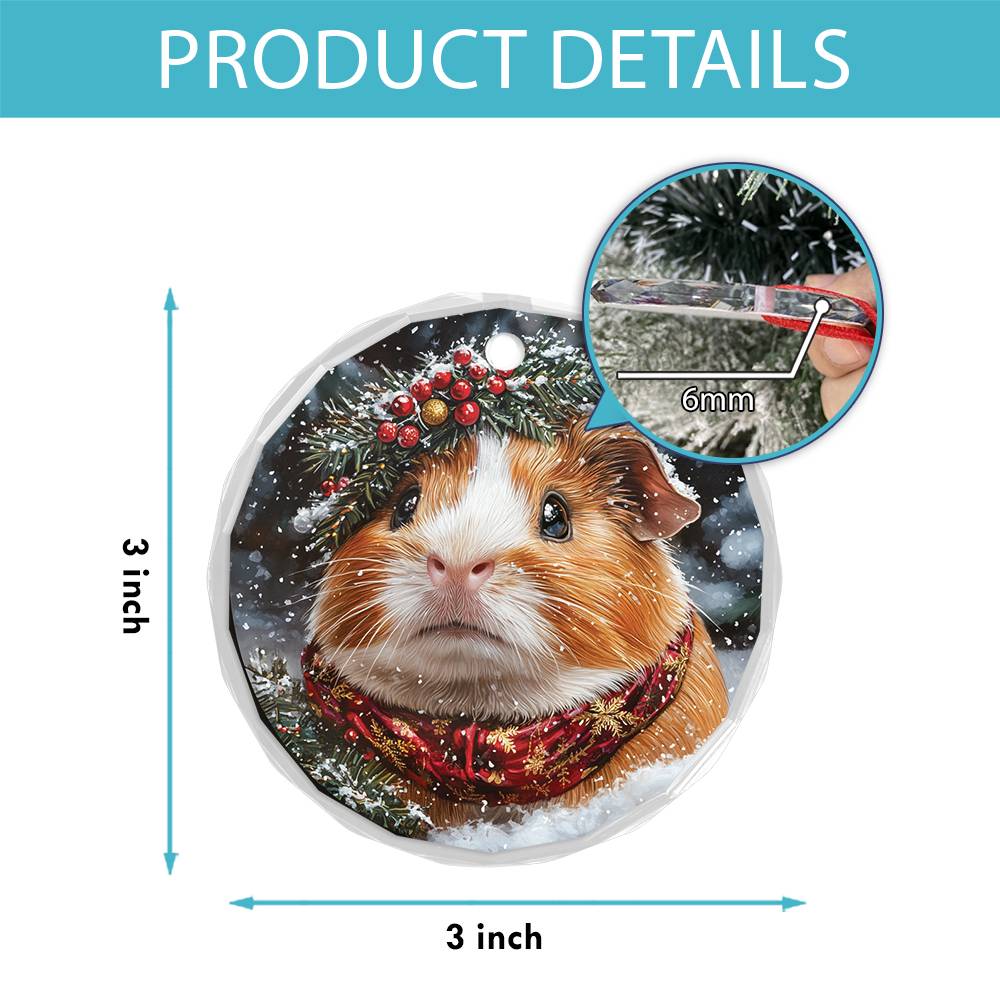 Beautiful Guinea Pig Christmas Night Design 4 Glass Ornament