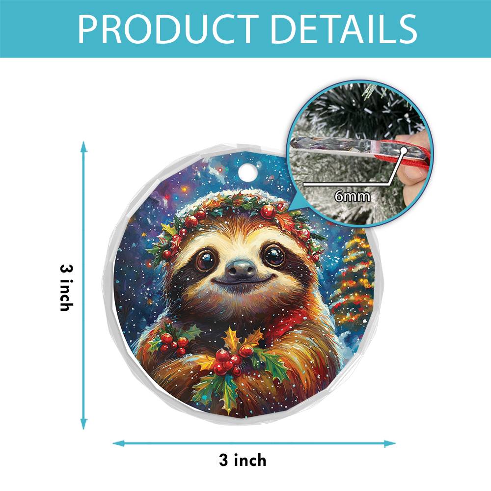Beautiful Angus Sloth Christmas Night Design 1 Glass Ornament