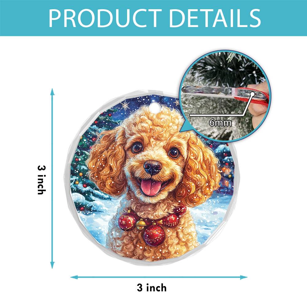 Beautiful Angus Poodle Dog Christmas Night Design 4 Glass Ornament