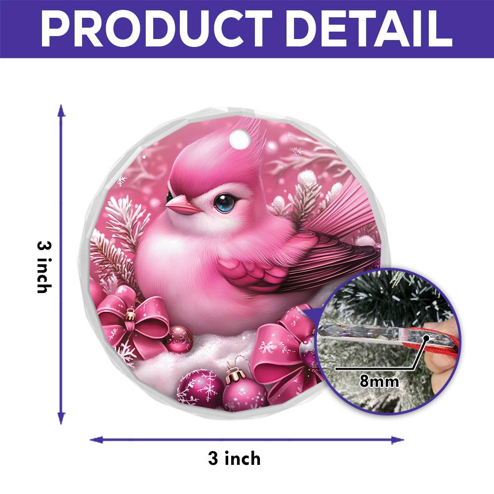 Songbird Pink Christmas Design 1 Glass Ornament